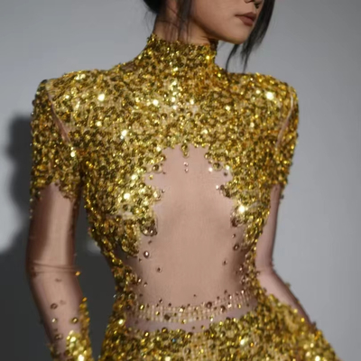 AD2567 Handmade Luxury Sequin Beaded Rhinestone Sexy Club Bodycon Jumpsuit with Exquisite Fabrics from Guangdong