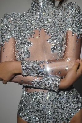 AD2567 Handmade Luxury Sequin Beaded Rhinestone Sexy Club Bodycon Jumpsuit with Exquisite Fabrics from Guangdong
