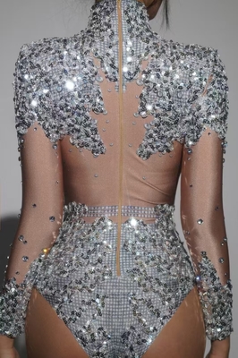AD2567 Handmade Luxury Sequin Beaded Rhinestone Sexy Club Bodycon Jumpsuit with Exquisite Fabrics from Guangdong
