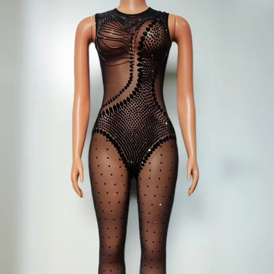 Quick-Dry AD2477 Women's Water Diamond Special Clothing Party Fashion Jumpsuit Set with Sleeveless Design and Long Pants