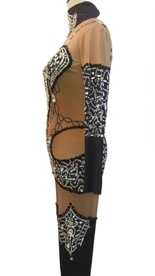 Woven AD2490 Luxurious Beaded Long Sleeve Women's Party Jumpsuit with Shimmering Crystal Diamonds Stock/Ready to Ship