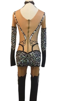 Woven AD2490 Luxurious Beaded Long Sleeve Women's Party Jumpsuit with Shimmering Crystal Diamonds Stock/Ready to Ship