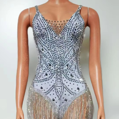 AD2493 Kimshein Luxurious Women's Performance Beaded Fringe Jumpsuit 220g Fabric Weight Short Sleeveless Party Jumpsuit