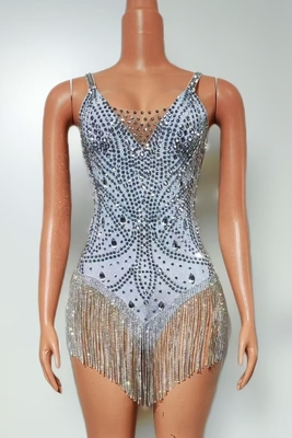 AD2493 Kimshein Luxurious Women's Performance Beaded Fringe Jumpsuit 220g Fabric Weight Short Sleeveless Party Jumpsuit