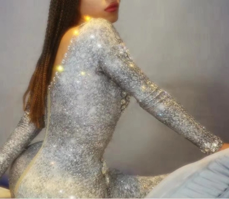 1 Piece Minimum Order V-Neck Collar AD1599 Luxurious Long Sleeve Beaded Crystal Evening Dress for Women