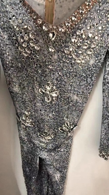 1 Piece Minimum Order V-Neck Collar AD1599 Luxurious Long Sleeve Beaded Crystal Evening Dress for Women