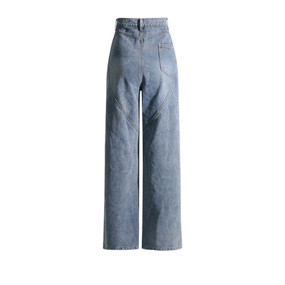 1 Piece Minimum Order CC2230 Women's Wide Leg Jeans with Water Drill Beaded Decoration in Polyester Material and Dark Wash