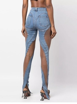 CC2224 Unique Design Women's Deming Jeans Fashion Long Pants Women's See-Through Mesh Sexy Trousers with Customizable Logo