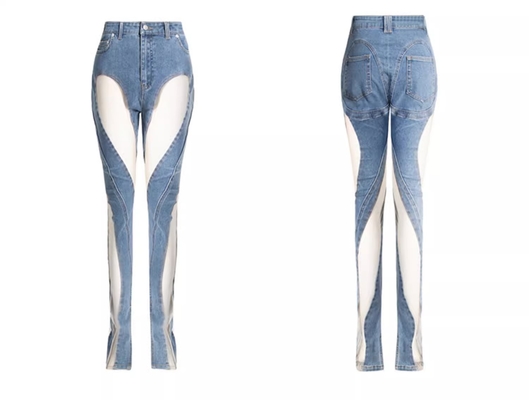CC2224 Unique Design Women's Deming Jeans Fashion Long Pants Women's See-Through Mesh Sexy Trousers with Customizable Logo