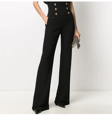 Custom Logo Print High Waist Button Plus Size Long Pants Women's Trousers H3238 in Pure Color for Winter and Spring