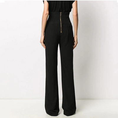 Custom Logo Print High Waist Button Plus Size Long Pants Women's Trousers H3238 in Pure Color for Winter and Spring
