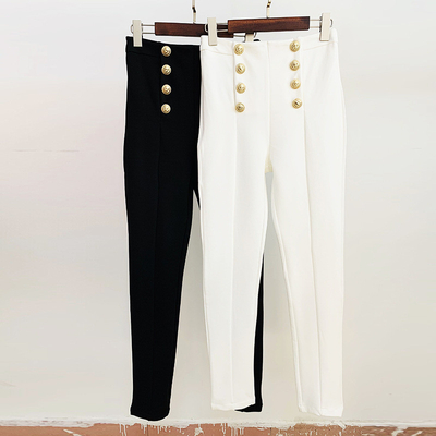 Custom Logo Print High Waist Button Plus Size Long Pants Women's Trousers H3238 in Pure Color for Winter and Spring