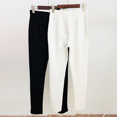 Custom Logo Print High Waist Button Plus Size Long Pants Women's Trousers H3238 in Pure Color for Winter and Spring