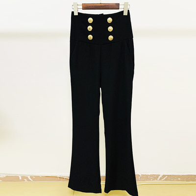 Custom Logo Print High Waist Button Plus Size Long Pants Women's Trousers H3238 in Pure Color for Winter and Spring
