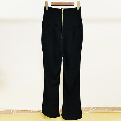 Custom Logo Print High Waist Button Plus Size Long Pants Women's Trousers H3238 in Pure Color for Winter and Spring