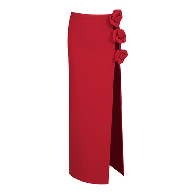 CC2230 Women's Evening Gown Red Long Dress with High Slit and Floral Decoration Customization