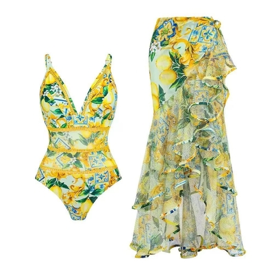 SM2125 Kimshein Women's Printed Beachwear Swimsuit Comfortable and Quick-Drying Elegant Swimwear in Full Polyester Fabric