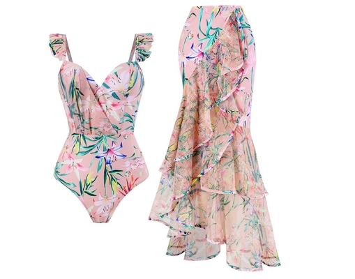 SM2125 Kimshein Women's Printed Beachwear Swimsuit Comfortable and Quick-Drying Elegant Swimwear in Full Polyester Fabric