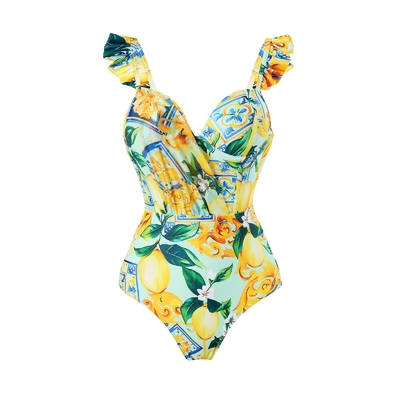 SM2125 Kimshein Women's Printed Beachwear Swimsuit Comfortable and Quick-Drying Elegant Swimwear in Full Polyester Fabric