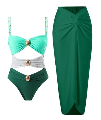 Women's Two-Piece Swimsuit Hollow Sexy Tight Swimsuit with Skirt Printed Design Breathable and Support Intelligent Tracking