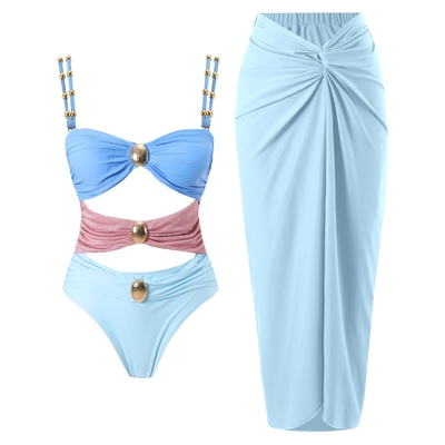 Women's Two-Piece Swimsuit Hollow Sexy Tight Swimsuit with Skirt Printed Design Breathable and Support Intelligent Tracking