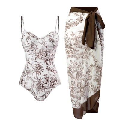 Lotus Edge Decoration V-String Bottom Type SM2131 Summer Beachwear for Women Latest Sexy Girl Fashion Printed Bikini Set