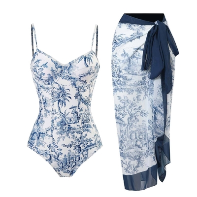 Lotus Edge Decoration V-String Bottom Type SM2131 Summer Beachwear for Women Latest Sexy Girl Fashion Printed Bikini Set