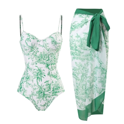 Lotus Edge Decoration V-String Bottom Type SM2131 Summer Beachwear for Women Latest Sexy Girl Fashion Printed Bikini Set