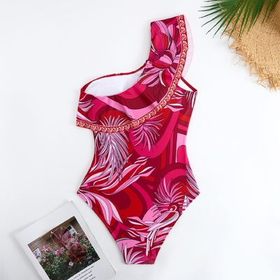 Printed Pattern and Full Polyester Material SM2134 Single Shoulder Tight Dress for Women's Swimwear Set Basic Style