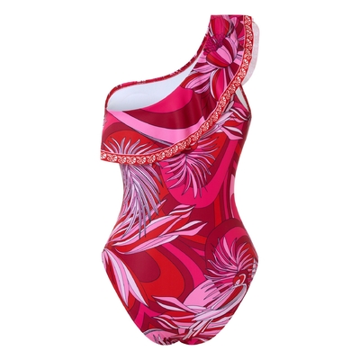 Printed Pattern and Full Polyester Material SM2134 Single Shoulder Tight Dress for Women's Swimwear Set Basic Style