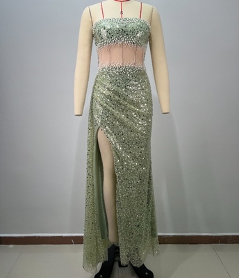 ED2775 Shimmering Pearls and Sequins Add Sparkle to this Luxurious Strapless Evening Dress for Gala Dinners