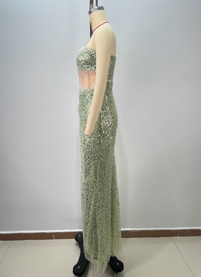 ED2775 Shimmering Pearls and Sequins Add Sparkle to this Luxurious Strapless Evening Dress for Gala Dinners