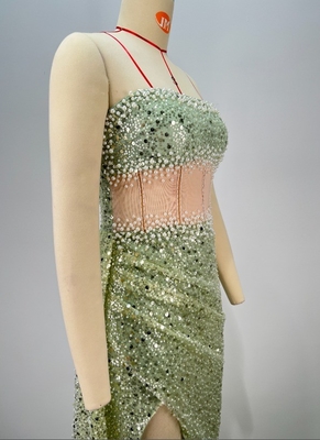 ED2775 Shimmering Pearls and Sequins Add Sparkle to this Luxurious Strapless Evening Dress for Gala Dinners