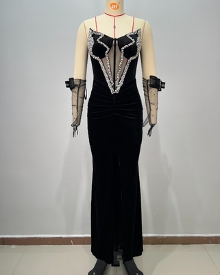 ED2777 Kimshein Luxurious Velvet Crystal Evening Dress Natural Waistline Anti-Wrinkle Perfect for Dance Wedding and Party