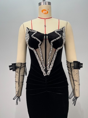 ED2777 Kimshein Luxurious Velvet Crystal Evening Dress Natural Waistline Anti-Wrinkle Perfect for Dance Wedding and Party