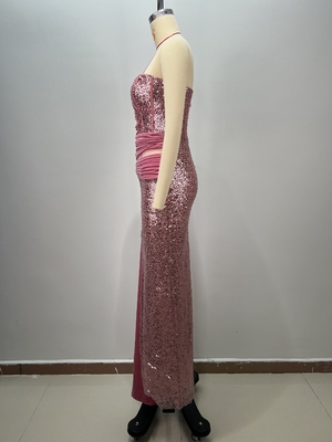 ED2776 Pink Sequin Elegant Ball Gown Luxury Sexy High Slit Pearl Chain Women's Dress 7-Day Fast Sampling and Split Skirt Type