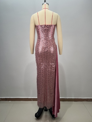 ED2776 Pink Sequin Elegant Ball Gown Luxury Sexy High Slit Pearl Chain Women's Dress 7-Day Fast Sampling and Split Skirt Type