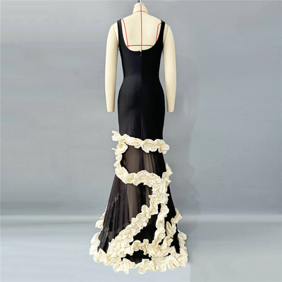 Summer Fashion Staple Sleek and Sophisticated Black Bandage Evening Dress with Square Neckline Sleeveless Floor-Length