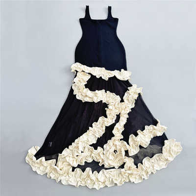 Summer Fashion Staple Sleek and Sophisticated Black Bandage Evening Dress with Square Neckline Sleeveless Floor-Length