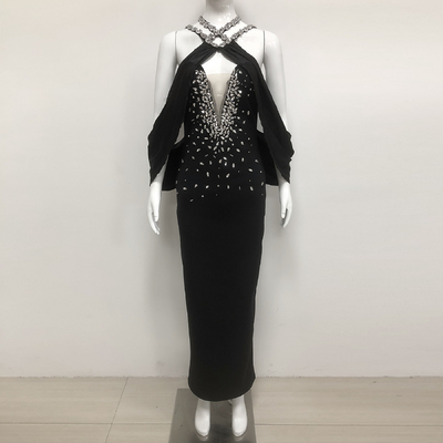 Smart Tracking Supported Kimshein SB3460 Luxury Maxi Party Dress with Crystal Rhinestones and Elegant Bandage Skirt