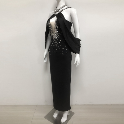 Smart Tracking Supported Kimshein SB3460 Luxury Maxi Party Dress with Crystal Rhinestones and Elegant Bandage Skirt