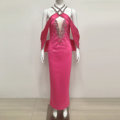 Smart Tracking Supported Kimshein SB3460 Luxury Maxi Party Dress with Crystal Rhinestones and Elegant Bandage Skirt