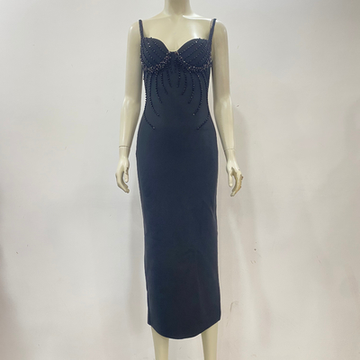 SB3456 Fashion Pearl Bodycon Bandage Dress with Crystal Sleeveless Straight Knife Fabric Detail and Decoration