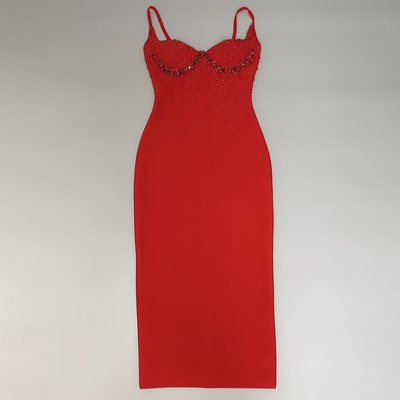 SB3456 Fashion Pearl Bodycon Bandage Dress with Crystal Sleeveless Straight Knife Fabric Detail and Decoration