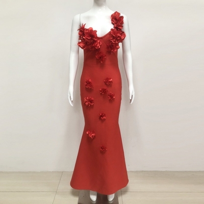220g Fabric Weight Elegant and Sexy 3D Floral Evening Dress for Club Party Pure Color Woven Bandage Dress SB3453