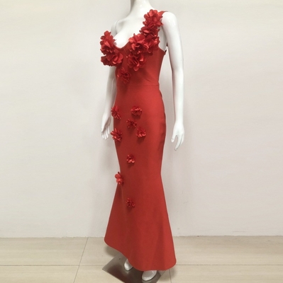 220g Fabric Weight Elegant and Sexy 3D Floral Evening Dress for Club Party Pure Color Woven Bandage Dress SB3453