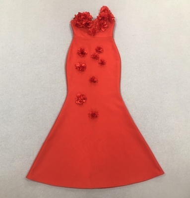 220g Fabric Weight Elegant and Sexy 3D Floral Evening Dress for Club Party Pure Color Woven Bandage Dress SB3453
