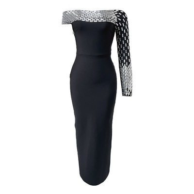 LS2651 Sexy One-Shoulder Crystal Diamond Bodycon Party Dress for Women Made of Bandage Material and Natural Waistline