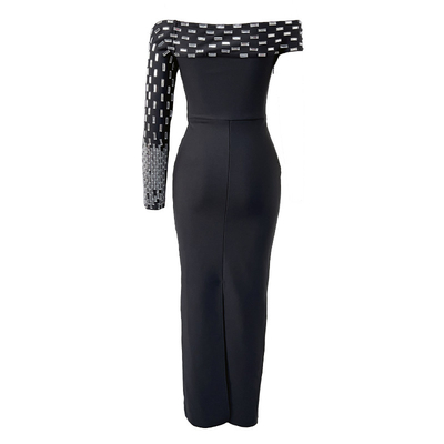 LS2651 Sexy One-Shoulder Crystal Diamond Bodycon Party Dress for Women Made of Bandage Material and Natural Waistline