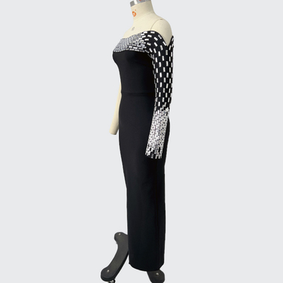 LS2651 Sexy One-Shoulder Crystal Diamond Bodycon Party Dress for Women Made of Bandage Material and Natural Waistline